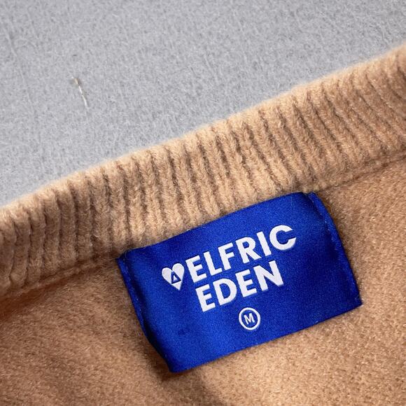 Elfric Eden Sweater‎ Mens Medium Beige Cable Knit Pullover Crewneck Chunky Warm - Picture 3 of 8